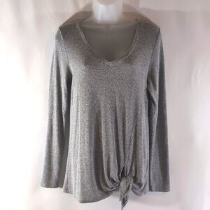 Express One Eleven Gray V-Neck Side Tie Long Sleeve Sweater Shirt Size M Medium